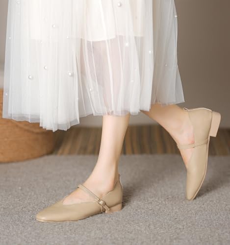 Women's Mary Jane Shoes for Women Low Heels Dress Shoes Pumps Square Toe Ankle Strap Dressy Mary Janes Pump Shoes