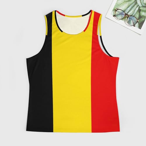 Mens Vest Top Sleeveless T-Shirt Round Neck Belgium Flag Printed Tank Top Summer Sports Beach Holiday Shirts Casual Loose Lightweight Gym Vests, M - Image 2