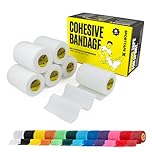 SPORTTAPE 6 Rolls Self-Adhesive Cohesive Bandage, 7.5cm x 4.5m, White - Compression & Vet Wrap for Dogs, Horses, Sports Stretch Tape for Football, Ankles, Joints, Fingers, Wrists & Sock Tape