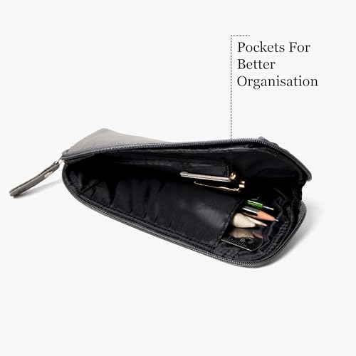 Image of Bellblock Premium Stationery Case & Pencil Pouch | Aesthetic Pencil Case for School /Office | Sleek Portable Pen Organizer | Compact Pen Pouch | Vegan Leather (Grey)
