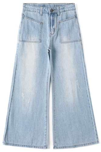 KIDSCOOL SPACE Girls Wide-Leg Jeans,Little Big Girl Baggy Denim Pants