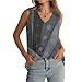 Womens Summer Tank Tops Vintage Graphic Sleeveless Pleated V Neck Tops Casual Loose Fit Tee Shirts Outfits Clothes Gray