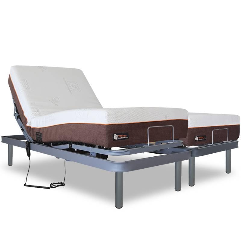 Ventadecolchones - Cama Articulada Reforzada Adaptator + Colchón viscoelástico Visco 5 y Mando con Cable Medida 150 x 190 cm (2 unds 75 x 190 cm + unión)