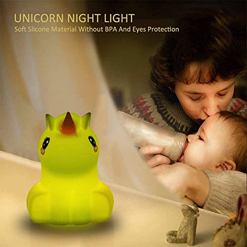 Image of Animal-shaped Big Night Light for Children /Adult, Rechargeable LED Soft Silicone (BPA Free) Bedside Lamp, Adjustable Brightness and 9 Colors by Touch Control & Remote Control (Big Unicorn)