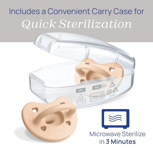 Image of Chicco PhysioForma Luxe Orthodontic Pacifier for Babies 0-6 Months, One-Piece 100% Soft Silicone, Supports Breathing, Textured Shield & Handle, Included Sterilizing Case, BPA Free, 2-Pack, Blush