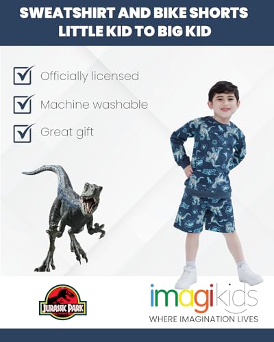Image of Jurassic World Jurassic Park Blue French Terry Sweatshirt and Bike Shorts Little Kid to Big Kid