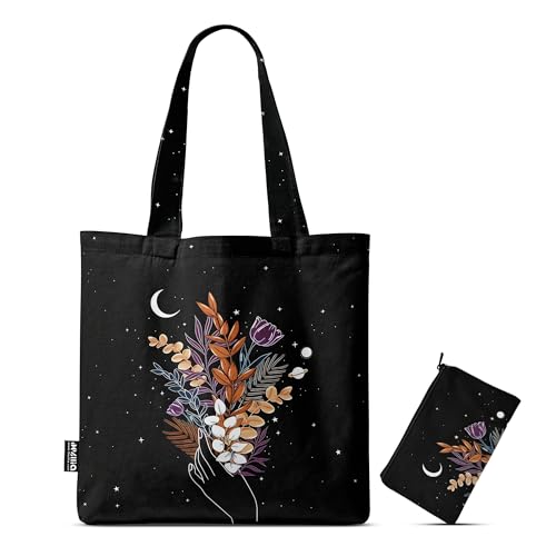Printed Tote Bag With Special Design - Size 38 * 40 Cm - With Pouch (Celestial Floral)