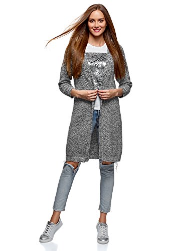 Preisvergleich Produktbild oodji Ultra Damen Verschlussloser Strickcardigan, Grau, DE 38 / EU 40 / M