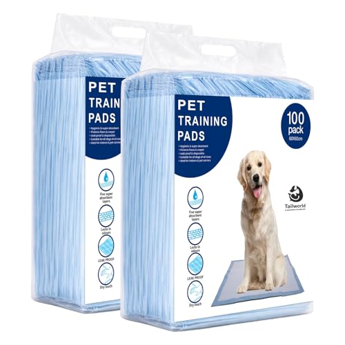 Image of Training Pads, with Odor Lock Technology & Super Absorbent Pee Pads, Leak-Proof Dog Potty Training Pads for Puppies, Dogs,Cats & Rabbits (60 X 60 cm) Pack of 2(100 Pcs Each)