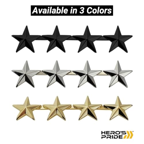 Image of Hero's Pride 4 Star Rank Insignia, Five-Pointed Star Pin, 2 Posts and Clutch Backs, Pack of 2