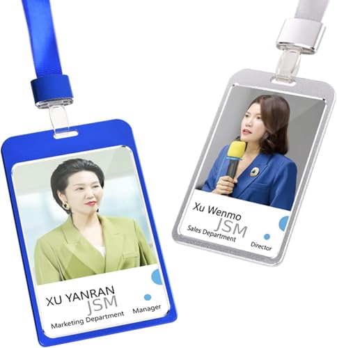 Image of Vertical i- Cards| Hard Metal ID Card Holder /Badge for Office| Compatible with Various Badge Holders, Clips, Lanyards, and Retractable Badge Reels (Pack of 5, Blue)