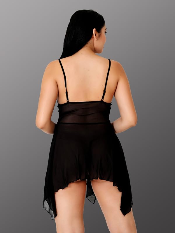 Image of Babydoll Lace Nighty with Adjustable Straps Above Knee V Neck S-3XL