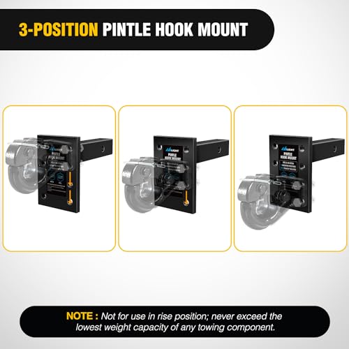 Image of Nilight 3-Position Pintle Hook Mount for 2 inch Hitch Receiver Solid Steel MGTW 14,000 lbs 9-Inch Length Black Pintle Hook Hitch Mounting Plate
