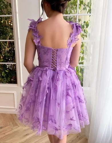 Women's 3D Butterfly Lace Applique Tulle Elegant Homecoming Prom Dresses 2025 Cocktail Party Evening Ball Gowns for Teens3