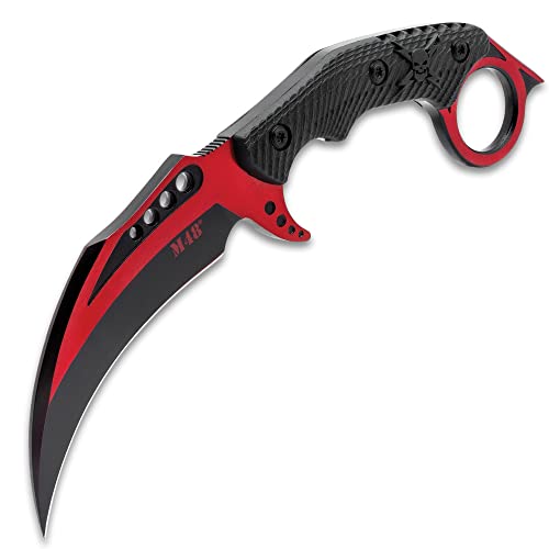 M48 Red Liberator Falcon Karambit and Sheath - Cast Stainless Steel Blade, Reinforced Grippy Nylon Handle, Red and Black Color Scheme, Open Ring Pommel – Defend Yourself in Style - 10” Overall - M48