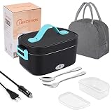 XREXS Lunch Box Chauffante 75W, 3 en 1 Gamelle Chauffante 12V / 24V / 220V, 1.5L Portable Boite Chauffante Repas avec Couverts et Sac Isolants pour Voiture Camion Bureau École