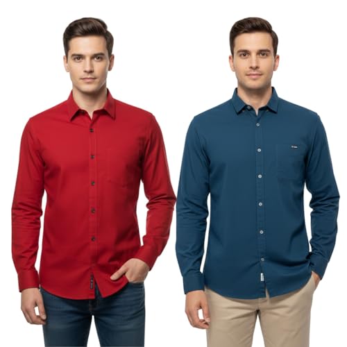 Image of Arvest Men?s Cotton Regular Fit Full Sleeve Shirt Combo Soft Breathable Fabric with Button-Down Collar and Chest Pocket Suitable for Office and Outfits