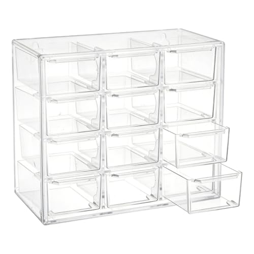 Mini Caja Organizadora con 12 Cajones, 18×10×15.5 cm Caja de Almacenamiento de Escritorio, Pequeñas Cajoneras Plastico Almacenaje para Herramientas Oficina, Material de Costura y Manualidades