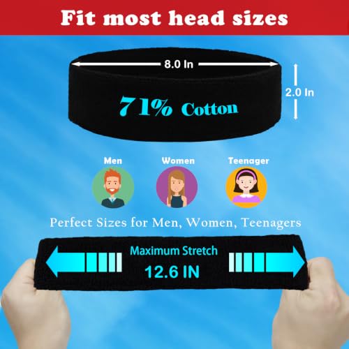Image of Sweatbands Sports Headbands for Men & Women - 3 Pack Moisture Wicking Cotton Headband for Tennis, Basketball, Running, Gym - Sweat Band
