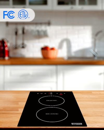 Image of Empava Electric Stove Induction Cooktop Vertical with Dual Burners Vitro Smooth Surface 120V, 12 Inch, Black Ceramic Glass