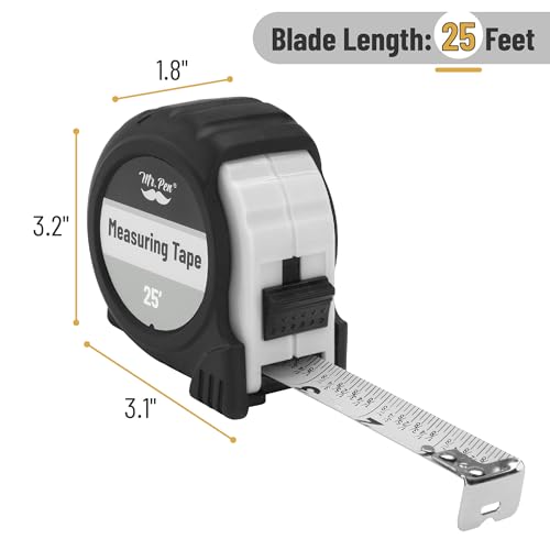 Image of Mr. Pen- Tape Measure, 25-Foot, White, Steel Measuring Tape, Tape Measure with Fractions, Easy Read Tape Measure, Tape Measure 25 ft, Steel Tape Measure, Retractable Measuring Tape Retractable