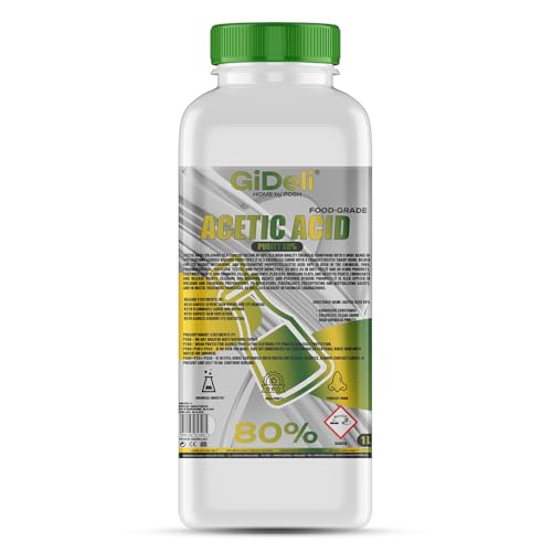 GiDeli Ácido acético 80 por ciento 1 L – Strong Vinegar for Cleaning – para limpieza eficaz, descalcificación y uso doméstico – Eliminación de olores y conservación de alimentos