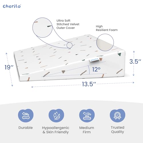 Image of Cherilo Half Size Elevated Wedge Pillow for Baby Crib & Mattress, Elevate Baby to Prevent Acid Reflux, Colic, GERD, Heat Burn, 19 inch x 13.5 inch x 3.5 inch - with Removable Cover - Triangle Design - White