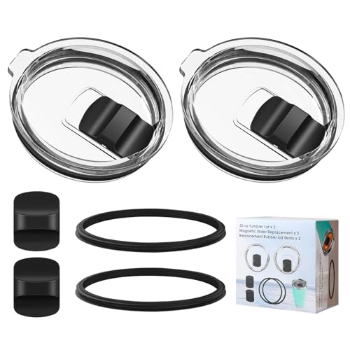 30 oz Tumbler Lid for YETI, 2 Pack Magnetic Top Replacement Lids Compatible for 32 oz Tumbler, 14 oz Mug and 35 oz Straw Mug (With 2 Magnetic Slider Replacement & 2 Replacement Rubber Lid Seals)