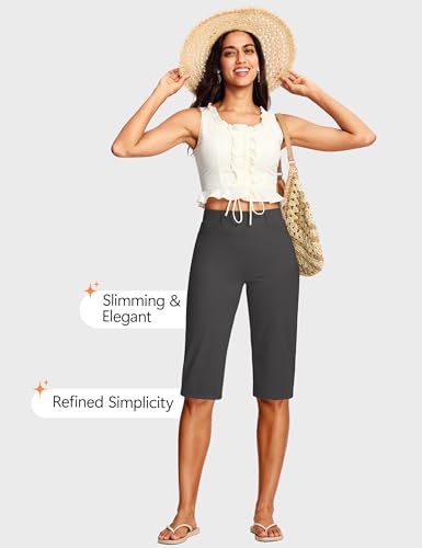 Image of ISEEGZ 14'' /18 inch Capri Pants for Women Dressy Stretch Pull On Womens Capris with Pockets Petite Summer Office Work Casual