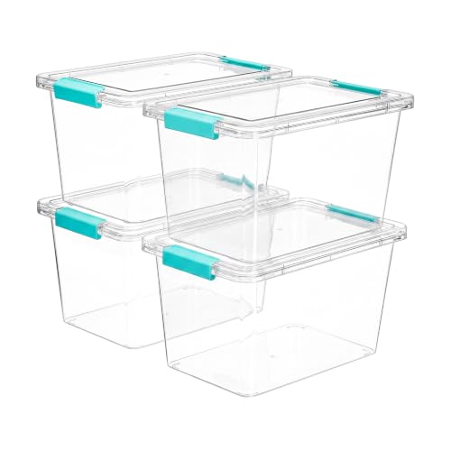 Image of Vtopmart 4 Pack 5 Qt Clear Storage Bins with Lids for Toy & Craft Storage | Stackable Plastic Toy Bin for Home, Classroom, Plastic Art & Craft Storage Container, BPA-Free Organizer Box