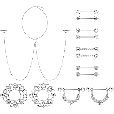 Kakonia Anillo y cadena para pezón de acero quirúrgico, joyería en forma de corazón Cover