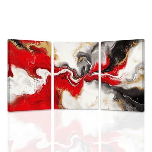 LMYSXAOZ Cuadro Abstracto Grande Rojo Enmarcado, 3 Piezas, imágenes en Blanco y Negro, decoración para Sala de Estar, Obra de Arte enmarcada (Rojo, 20,00' x 28,00' x 3 Piezas)