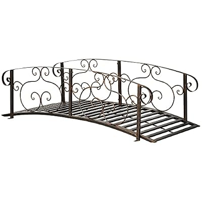 Outsunny 6' Metal Arch Backyard Garden Bridge, Safety Siderails, Arc Footbridge for Backyard Creek, Stream, Pond, Bronze