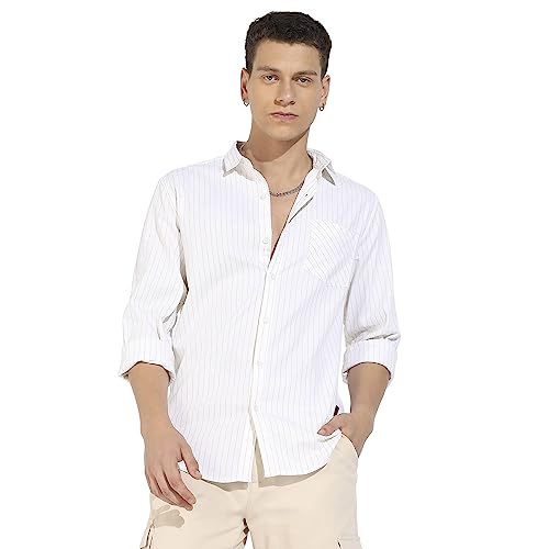 Image of CAHOOT Men's Button Up Regular Fit Shirt for Casual Wear | Regular Sleeve | Spread Collar | Button Closure | Shirts Crafted with Comfort Fit for Everyday Wear