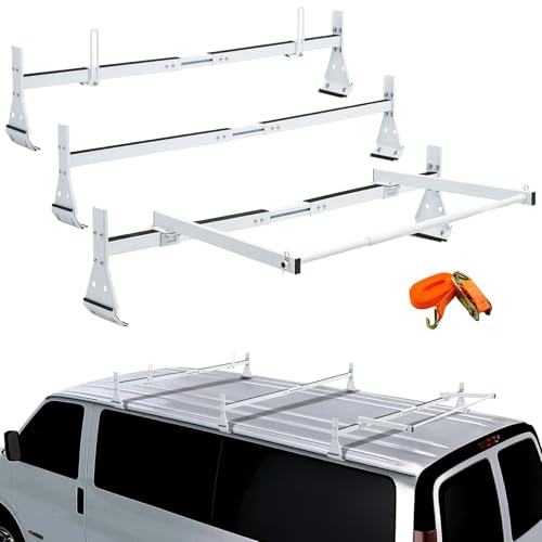 Universal Van Roof Ladder Racks with Rear Roller, Adjustable 57''-65''