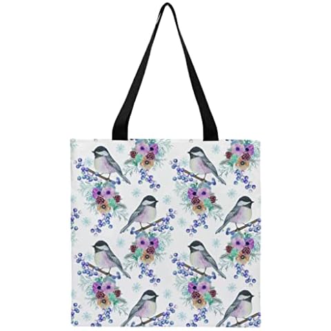 Hftlj20 Women's Canvas Bag Reusable Shopping Bag Tote Bag Animal Flowers Birds Stylish Handbag Tote Bag Shoulder Bag Cover
