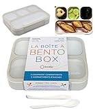kinsho Bento Lunch Box Container for Kids Adults, Leakproof Portion Control Meal Prep Containers, Japanese Style Boxes with 4 Compartments for Boys Girls Teens | Grey