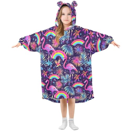 Manta de gran tamaño con capucha para niñas, diseño de amapolas, arco iris, flamenco, pájaro, manta de forro polar suave y cálido, Multicolor, 120 Grande