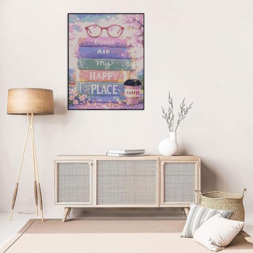 Image of MYBISYMQQ Stack of Books Stamped Cross Stitch Kit, Embroidery 11.8x15.7in | Books & Flower Embroidery Starter Kit for Adult Beginners,Printed Embroidery Kit Art Craft for Home Wall Decor