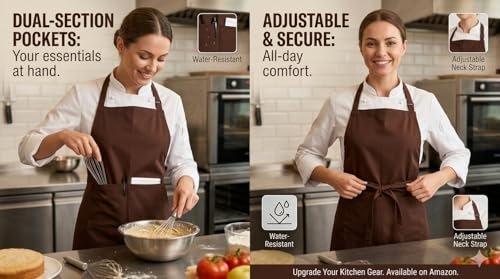 Image of Kitchen Apron Cut Pocket with Pen Holder | Adjustable Durable & Stylish for Kitchen, Restaurant, Cafes | Ideal for Chefs, Bakers & Home Cooks | Easy to Clean | Unisex Design