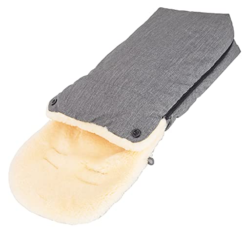 Merauno® Baby Lammfellfußsack Kinderwagen Fellsack kuscheliger Buggy Kinderwagen-Fußsack aus Fell Wind und Wasserdicht Universal 90×50cm (Hellgraue Melange)