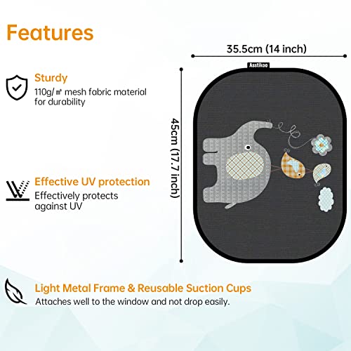 Asstikoo Car Window Shades for Baby with UV Protection, Car Sun Shade for Children, Sun Visor for car, Baby Car Sun Shade with Cute Animal Motifs, 45 x 35.5 cm, Set of 2 - Image 4