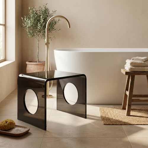 Image of Premium 15mm Thick Acrylic Bathroom Stool, Heavy Duty Multipurpose Sitting Patla for Shower and Home Rust Free Modern Home Decor Seat, 12x15x12Inches (Smoke)