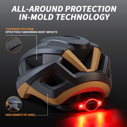 Bike Helmet Light, Bicycle Helmet with Tail Light 100LM Rear LED Safety Warning Helmet Lights for Night Riding, Rechargeable E-Bike/Skateboard/Scooter Helmet Lights, Adult Lightweight Cycling Helmets