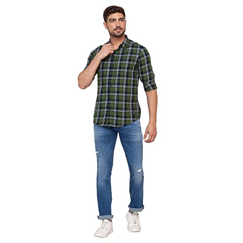 Image of Spykar Men's Regular Fit Raised Collar Full Sleeve Checked Casual Shirts