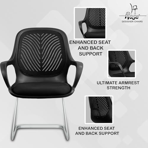 Image of ROSE Zaria | 3 Years Brand Warranty | Ergonomic mesh mid-Back Office Chair, Perfect for Study, Work from Home, revolving, Rolling Computer Desk Chair (Black, Visitor)