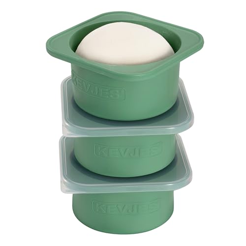 KEVJES PLUS-Large 1000ml Pizza Dough Proofing Boxes for DIY Artisan Pizza, Food Grade Silicone Stackable Containers with Lids, Sturdy Reinforced Steel. Freezer, Fridge, Dishwasher Safe (3Green Plus)