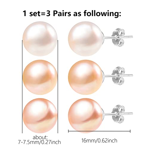 Pearl Stud Earrings for Women Studs Set AAA Pearl Studs Hypoallergenic Sterling Silver Pearl Earrings Multi Pack4