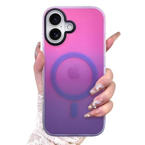 Image of AIGOMARA Magnetic Case for iPhone 17, Compatible with Magsafe, Fluorescent Iridescent Case for Women Girls, Shockproof Translucent Matte Protective Cover 6.3 Inch 2025, Blue Purple