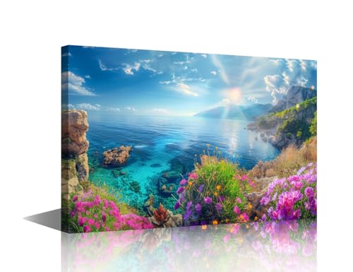 Toile fleurs de plage encadrée Tableau prêt à suspendre 61x91